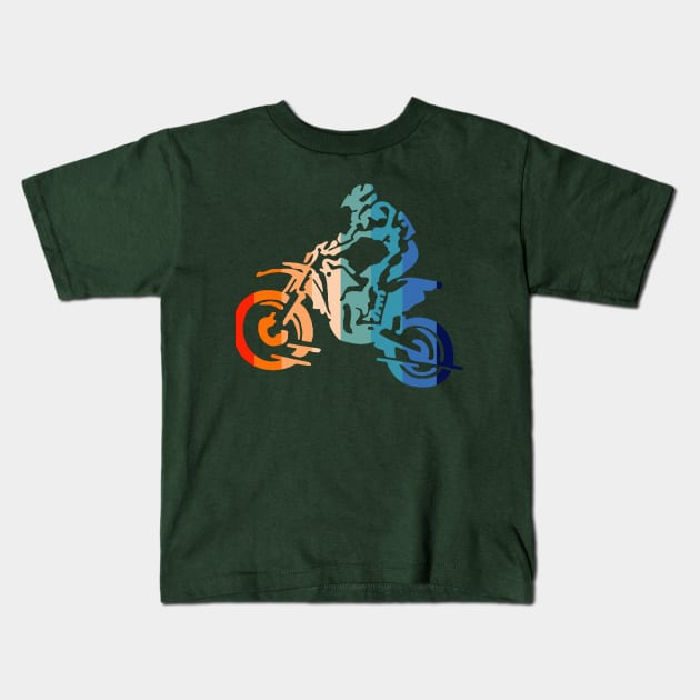 70s Retro Colored Silhouette MotoCross Dirt Bike Biker Gift Kids T-Shirt by Bezra